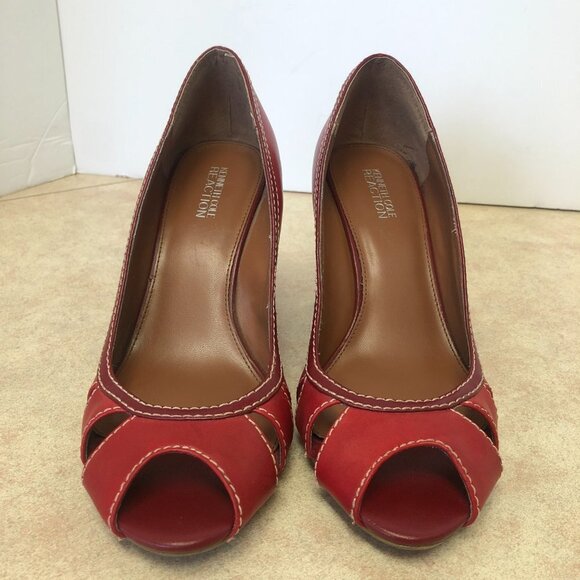 Kenneth Cole Reaction Red Leather Slip On Wedge Shoe Size 8 - Picture 2 of 12